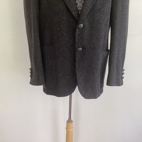 VTG Executive Collection Brown Gray Tweed Leather Button Suede Elbow Patch Coat - Picture 3 of 16